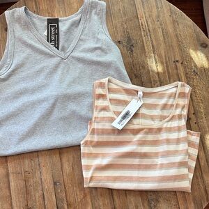 mts Gray and Cream Striped Tank Tops
